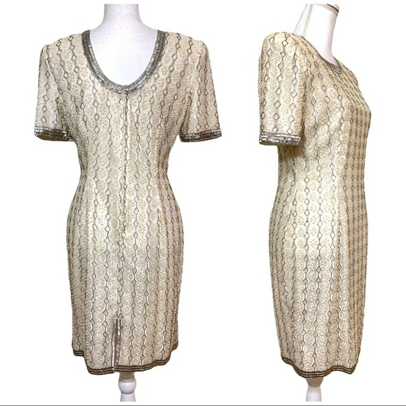 Vtg 80’s Stenay Champagne Beaded Short Gown 10 - Picture 4 of 16